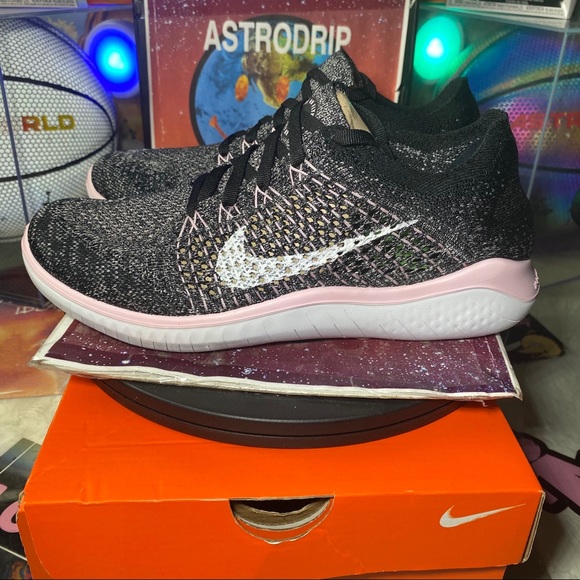 🆕 Nike Wmns Free RN Flyknit 2018 'Black Pink Foam - Picture 3 of 10